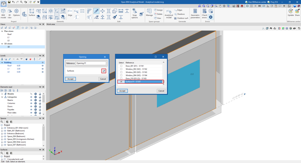 How to define an opening in Open BIM Analytical Model - Learning | Cype