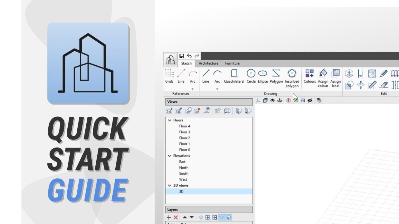 CYPE Architecture: drawing tools in the "Sketch" tab
